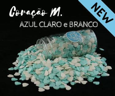 Decorações Açucar - Corações M Azul Claro E Branco - 55g